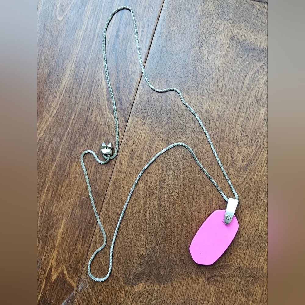 Vibrant Pink Kendra Scott Pendant Necklace with Silver Chain OBO